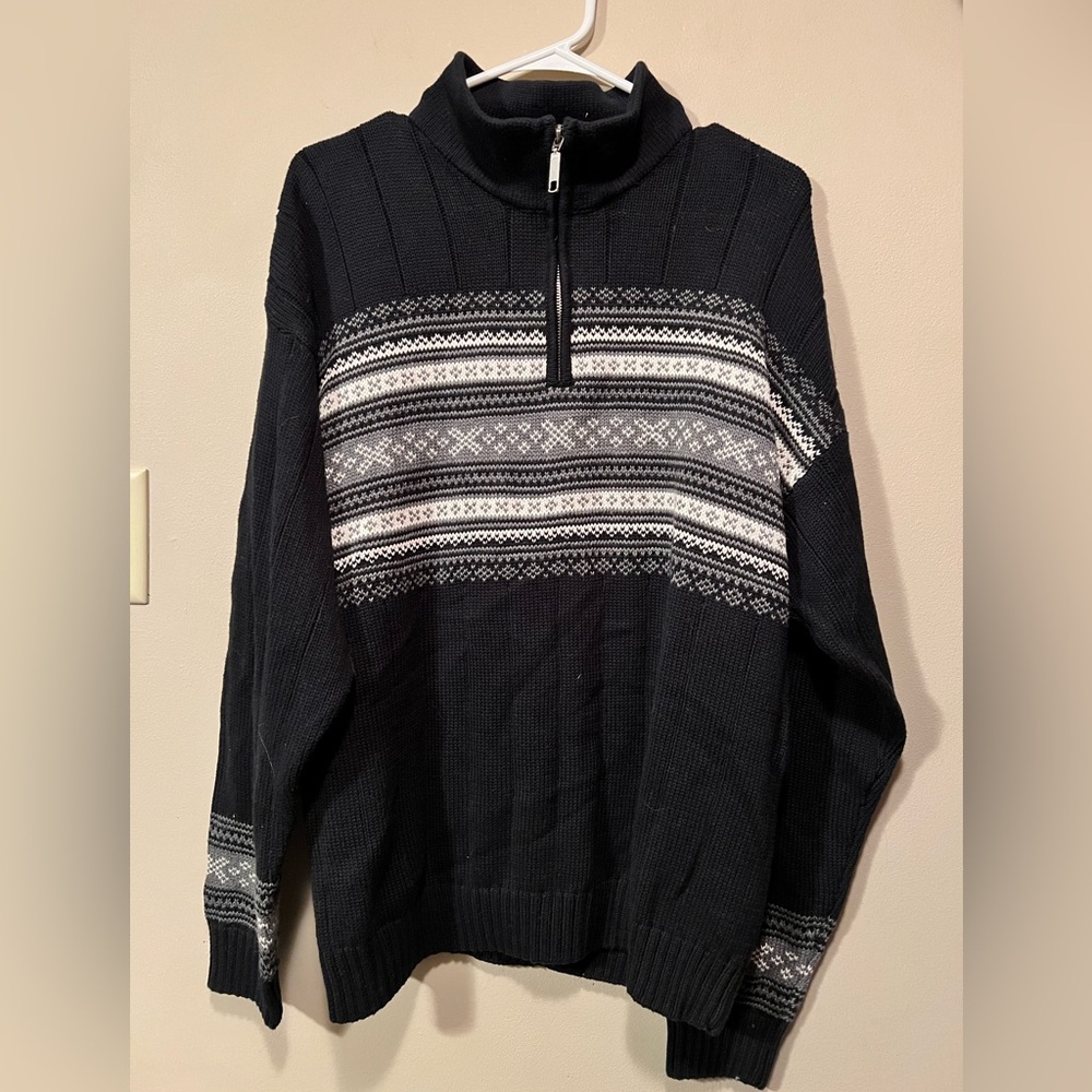 Dockers Men’s NWT 1/4 zip Nordic print size L sweater pullover. Black